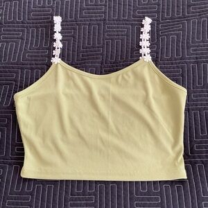 Light Green Ribbed Crop Top with Floral Straps